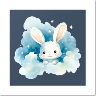 Cute bunny in the clouds Posters and Art